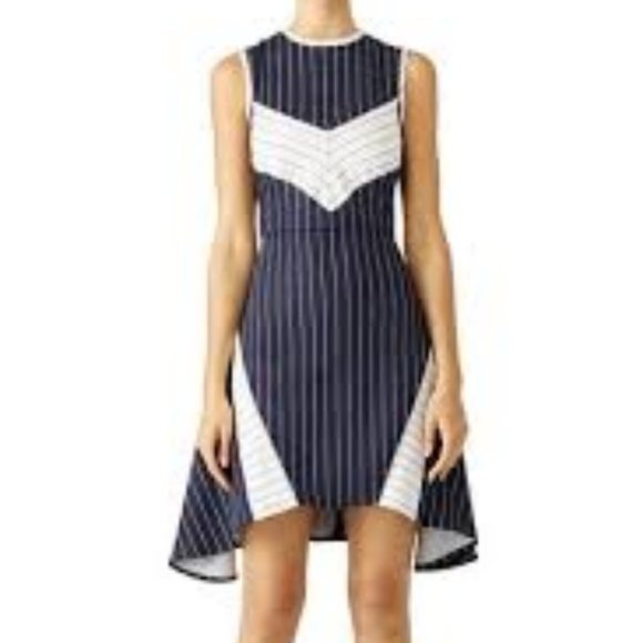 Wai Ming Navy Pinstripe Joy Fit and Flare Dress - Picture 1 of 9